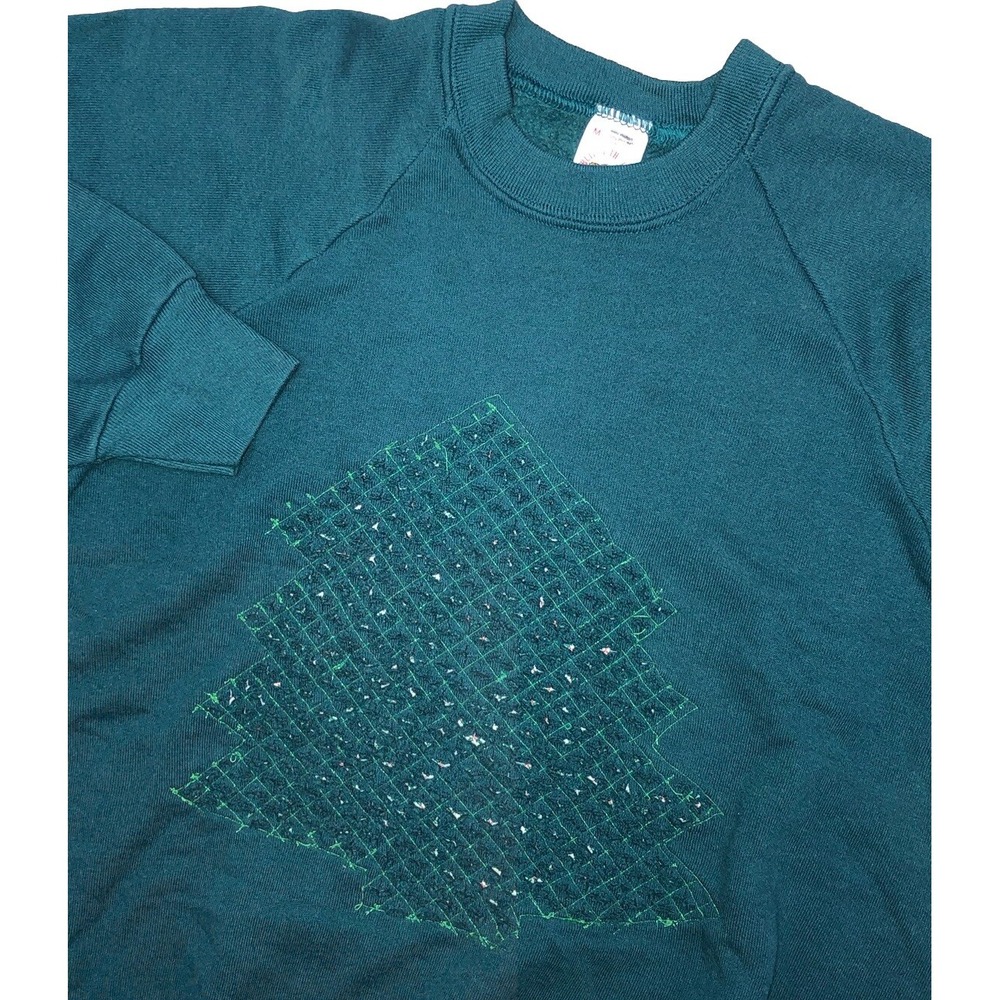 Fruit Of The Loom Crewneck Women's M Green Christmas Tree 80s 90s Vintage Granny